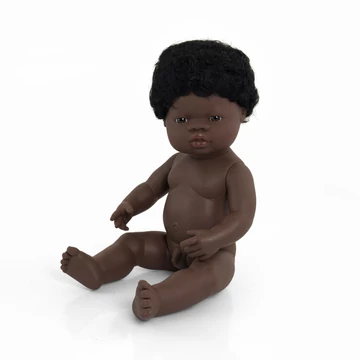 Hajas baba, 38 cm, ruha nélkül, afrikai fiú