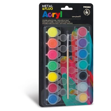 Akrilfesték PRIMO 14x4,5ml (fluoreszkáló és fémes színek), bliszteres