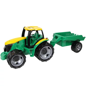 Óriás traktor utánfutóval zöld/sárga 93cm