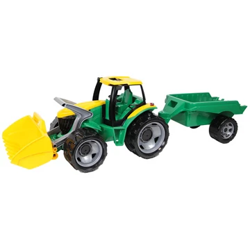 Óriás traktor homlokrakodóval és utánfutóval
