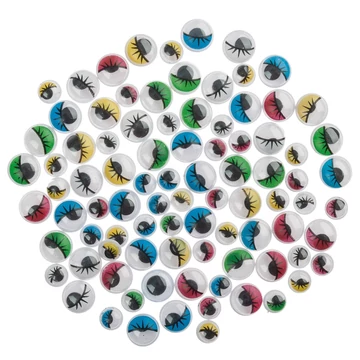 Kerek rezgőszemek, kb.ø 7 mm és ø 10 mm, 230 db, színes szempillákkal