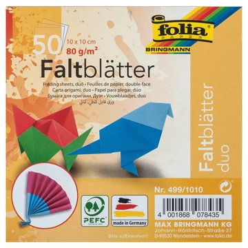 Hajtogatóspapír 10 x 10 cm, 10 szín, 50 lap