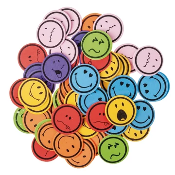 Dekorgumi smileys, kb.ø 35 mm, színes, 60 db