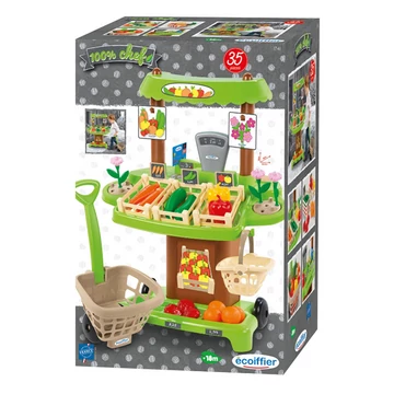 Zöldséges Bio stand bevásárlókocsival