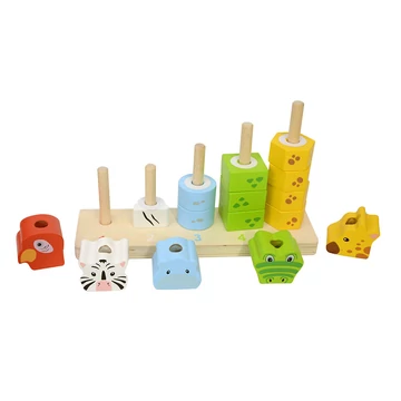 Montessori toronyépítő játék - állatfejes