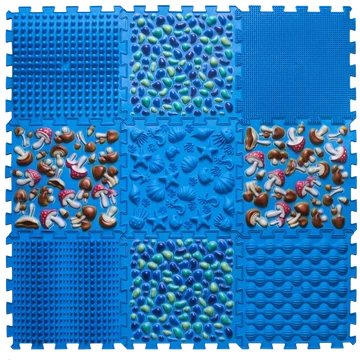 Puzzle Mix 9 elemből álló ortopédiai masszázs szőnyeg Kék