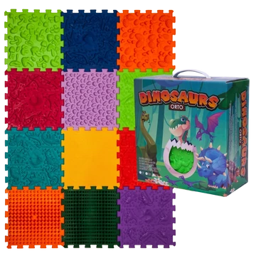 Dinoszauruszok Puzzle 12 elemből álló masszázs szőnyeg