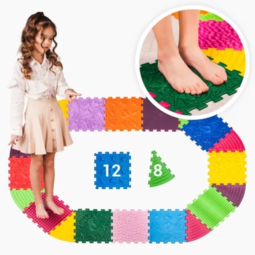 Dinoszauruszok Puzzle 12 elemből álló masszázs szőnyeg + 8 Háromszögű puzzle elem