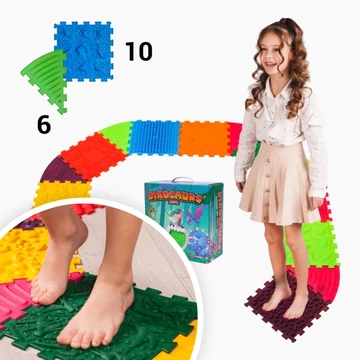 Dinoszauruszok Puzzle 10 elemből álló masszázs szőnyeg + 6 Háromszögű puzzle elem