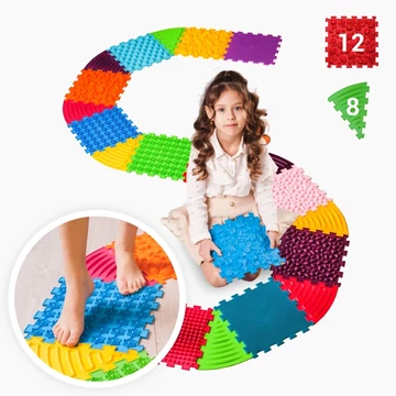 Puzzle 12 elemből álló masszázs szőnyeg + 8 Háromszögű puzzle elem