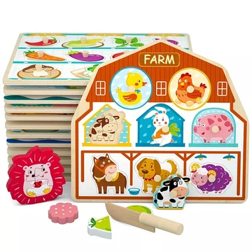 Fogantyús puzzle - farm- házikó forma