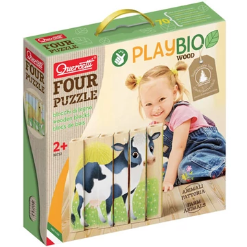 PlayBio Háztáji állatok 4 az 1-ben fahasáb puzzle