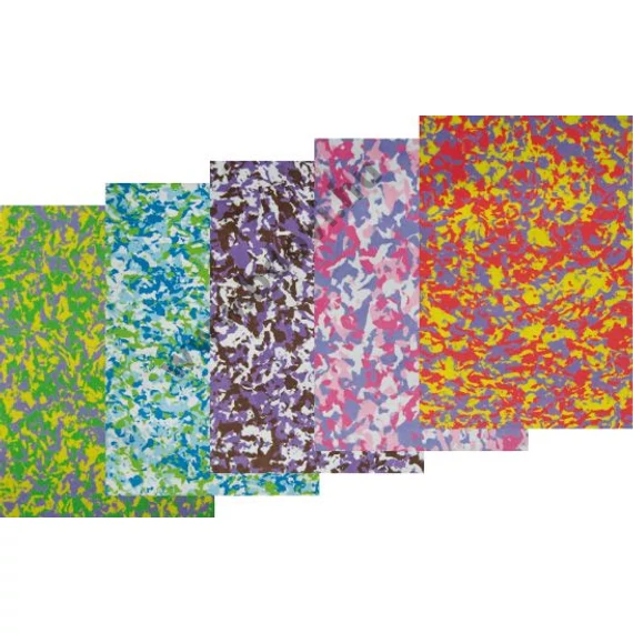 Dekorgumi lap, A/4, 2 mm, terepmintás, vegyes színekben 5 db/csomag