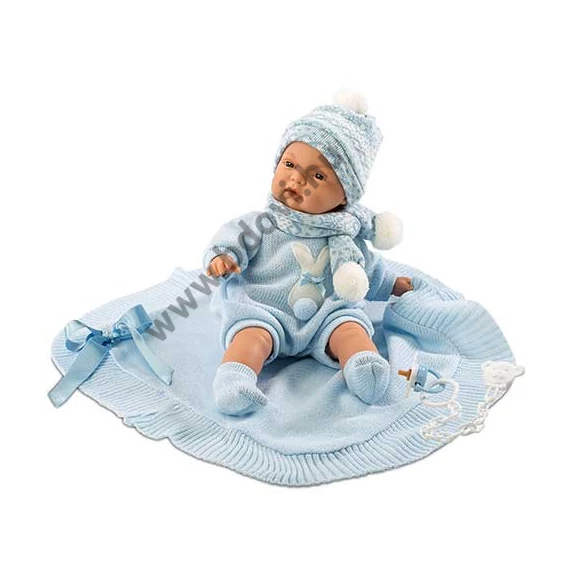 Újszülött fiú baba kék takaróval 38 cm
