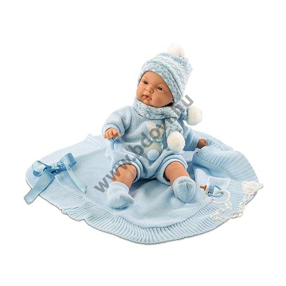 Újszülött fiú baba kék takaróval 38 cm