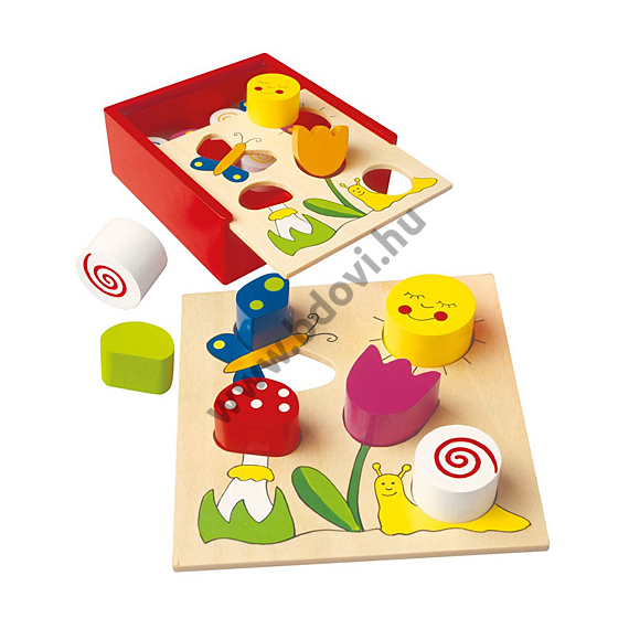 Színes fa formaillesztő játék dobozban