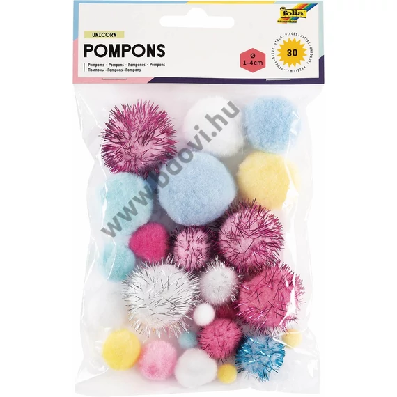 Pompon - glitteres unikornis, kb.ø 10 - 40 mms, 30 db
