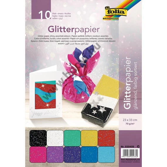 Glitteres papír 10 levél, 23 x 33 cm