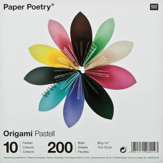 Origami papír  - pasztell, 15 x 15 cm, 200 lap
