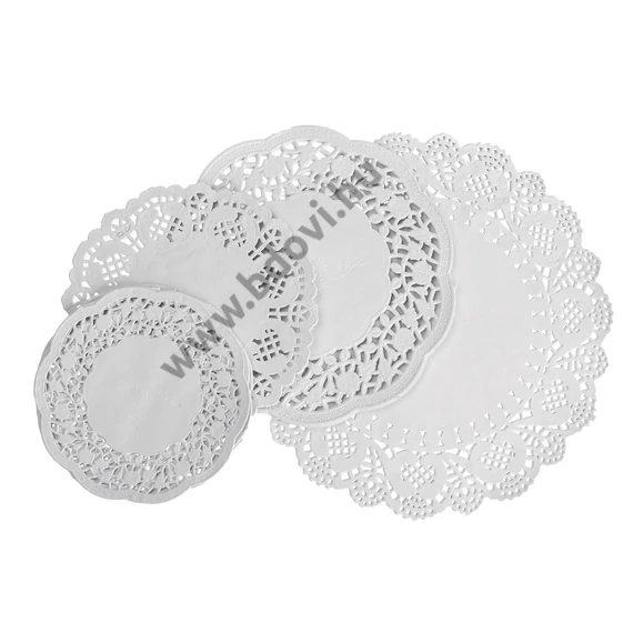 Csipkepapír - kerek, kb.ø 112 - 211 mm, fehér, 60 db
