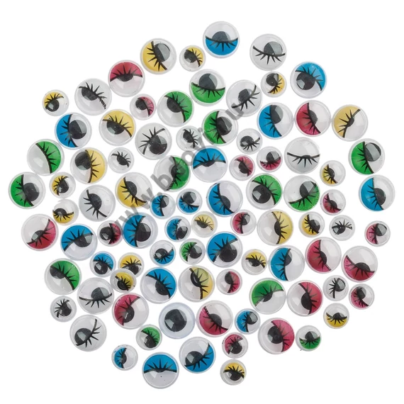 Kerek rezgőszemek, kb.ø 7 mm és ø 10 mm, 230 db, színes szempillákkal