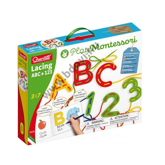 Quercetti: Montessori ABC+123 fűzős fejlesztő játék