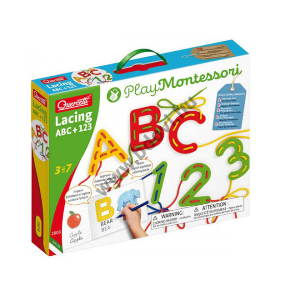 Quercetti: Montessori ABC+123 fűzős fejlesztő játék