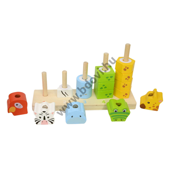 Montessori toronyépítő játék - állatfejes
