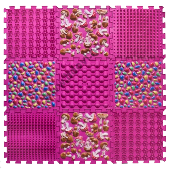 Puzzle Mix 9 elemből álló ortopédiai masszázs szőnyeg Rózsaszín