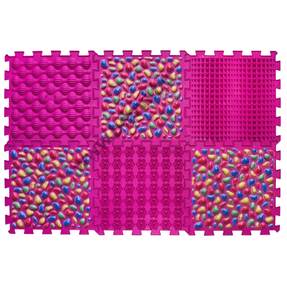 6 elemből álló Puzzle masszázs szőnyeg Rózsaszín kavics