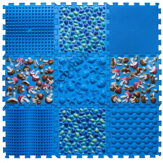 Puzzle Mix 9 elemből álló ortopédiai masszázs szőnyeg Kék