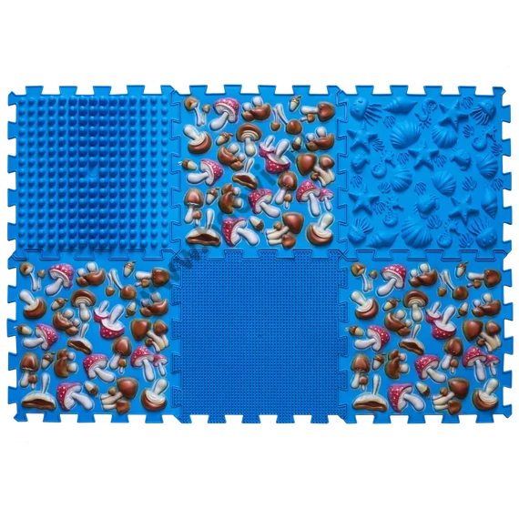 6 elemből álló Puzzle masszázs szőnyeg Kék gomba