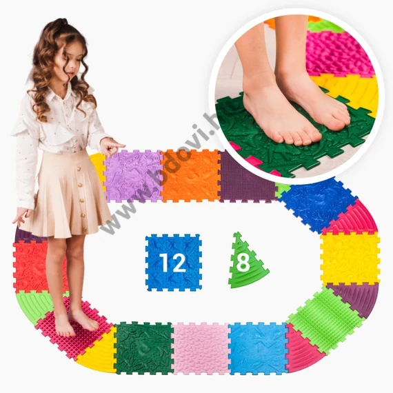Dinoszauruszok Puzzle 12 elemből álló masszázs szőnyeg + 8 Háromszögű puzzle elem
