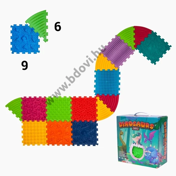 Dinoszauruszok Puzzle 9 elemből álló masszázs szőnyeg + 6 Háromszögű puzzle elem
