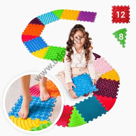Puzzle 12 elemből álló masszázs szőnyeg + 8 Háromszögű puzzle elem