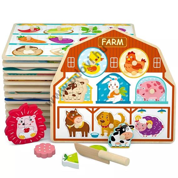 Fogantyús puzzle - farm - házikó forma