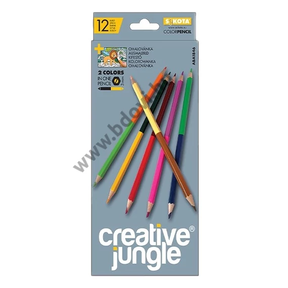 Színes ceruza CREATIVE JUNGLE grey kétvégű háromszögletű 24 szín/készlet