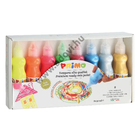 Tempera PRIMO 50 ml 4 neon + 4 metál 8 darabos