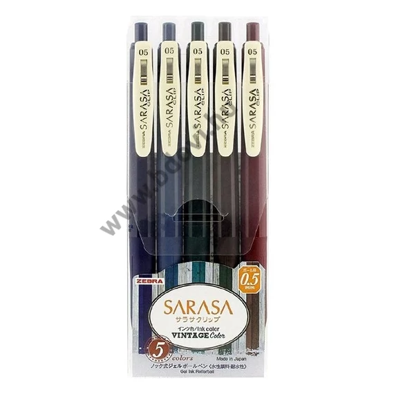 Zseléstoll készlet ZEBRA Sarasa Clip Vintage nyomógombos 0,5 mm 5 darabos alap színek